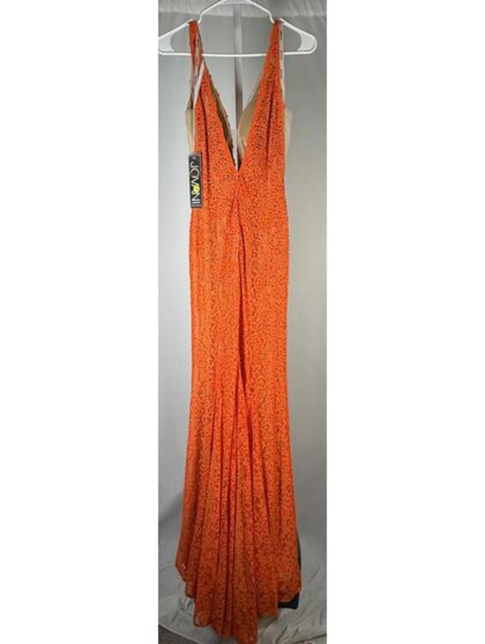 NWT Jovani 08674 Orange Nude Lace Plunging Neck Dress Size 0 Formal Prom Gown - Picture 6 of 9